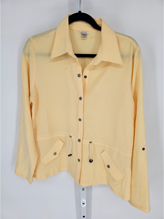Christopher & Banks Jackets & Blazers - Christopher & Banks Women's Yellow Plaid Adjustable Long Sleeve Jacket Size S